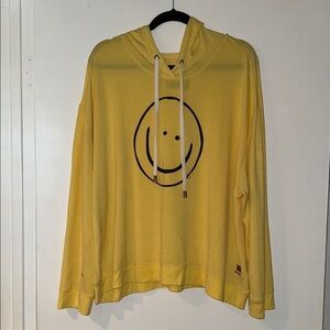 Peace Love World Yellow Hoodie with Smiley Face